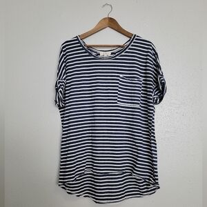 Umgee Blue Striped Relaxed Fit T-shirt